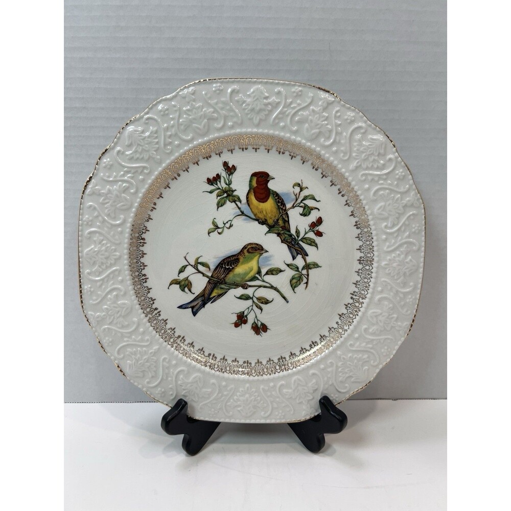 Stratford By Wood & Sons Burslem England Alpine White Ironstone Plate Birds